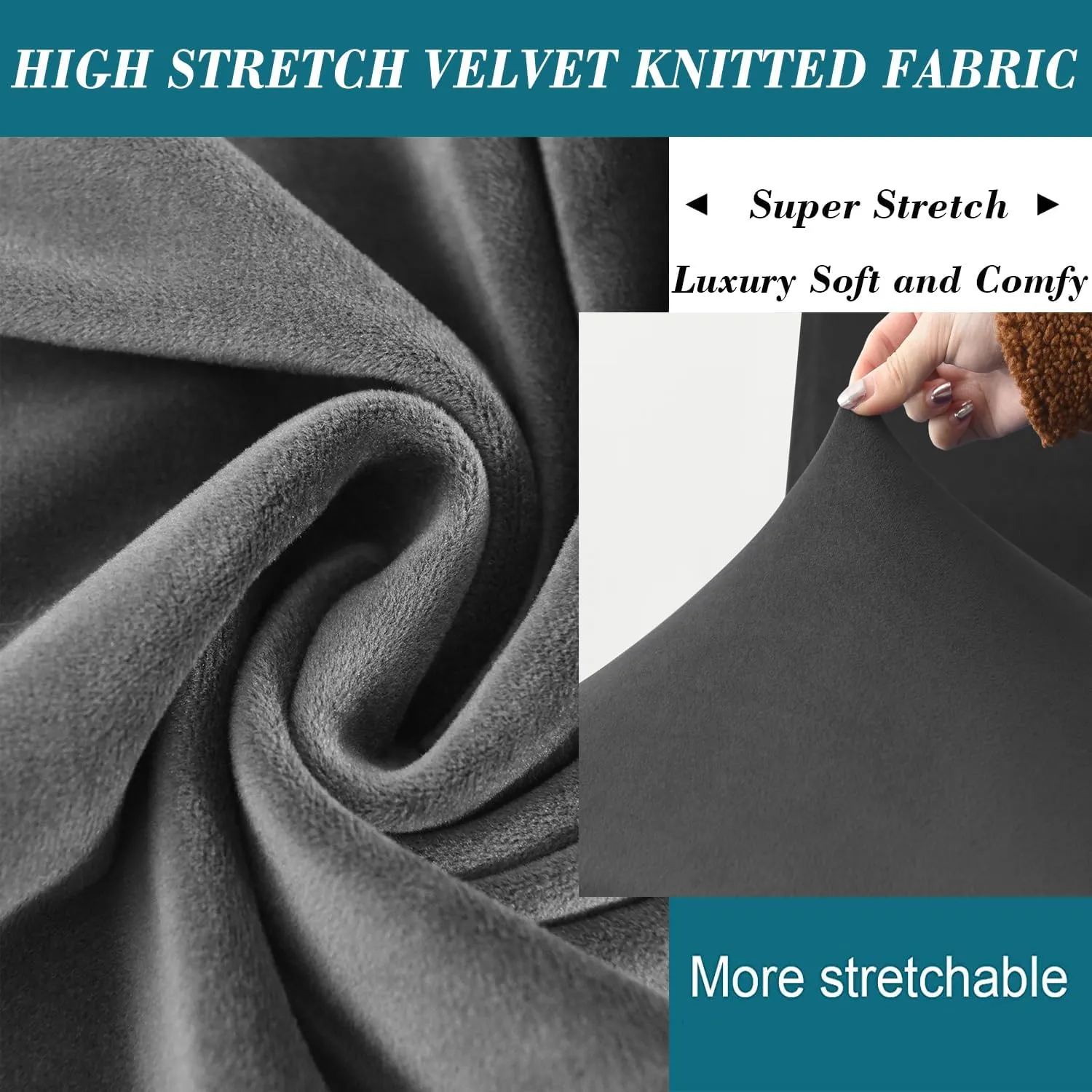ANWUCHEN 4 Pack Stretch Velvet Shell Chair Cover Mid Modern Dining Chair Covers Washable Dining Room Chair Covers Lounge Armless Chair Cover with Elastic Bands Dark Gray