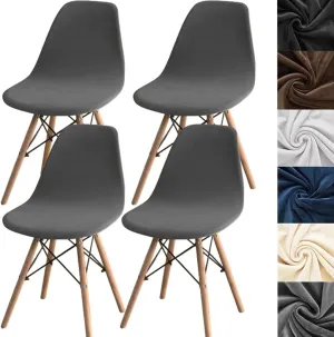 ANWUCHEN 4 Pack Stretch Velvet Shell Chair Cover Mid Modern Dining Chair Covers Washable Dining Room Chair Covers Lounge Armless Chair Cover with Elastic Bands Dark Gray