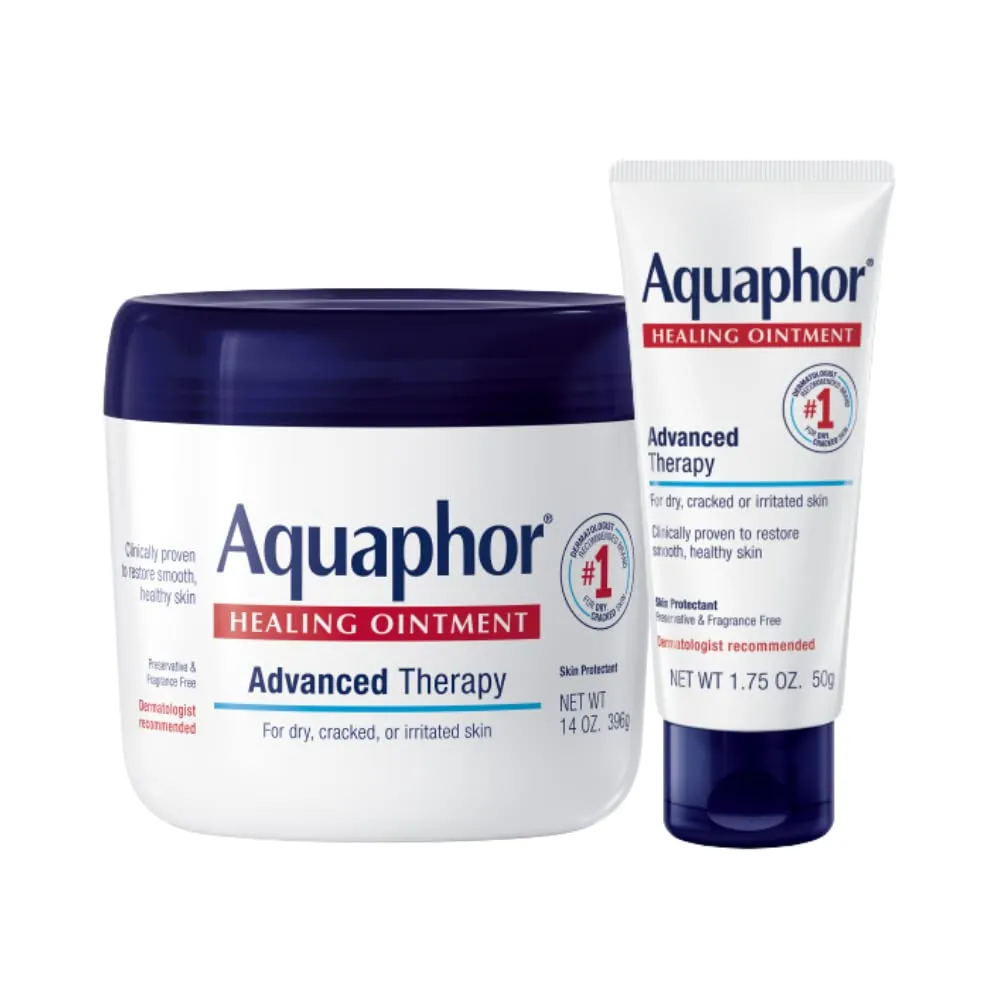 Aquaphor Healing Ointment Advanced Therapy Skin Protectant Skin Care Set, Body Moisturizer for Dry Skin, Minor Cuts and Burns, Dry Cuticles, Cracked Heels, Hands and Lips, 14 Oz Jar   1.75 Oz Tube