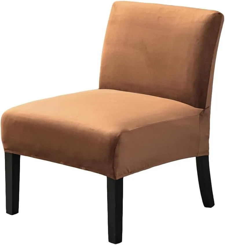 Armless Accent Chair Covers, Stretch Armless Chair Slipcover Velvet Armless Chair Covers Furniture Protector for Living Room Bedroom (Camel)