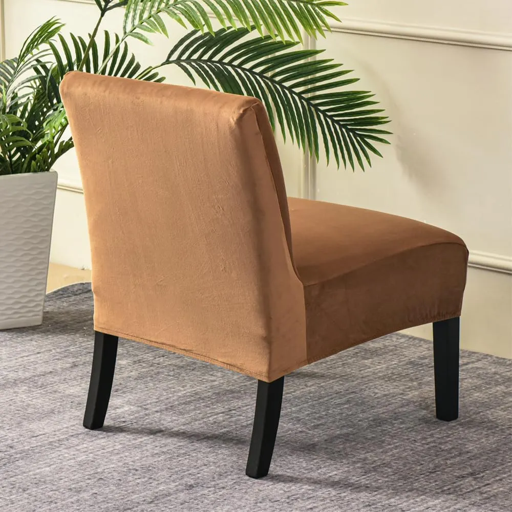 Armless Accent Chair Covers, Stretch Armless Chair Slipcover Velvet Armless Chair Covers Furniture Protector for Living Room Bedroom (Camel)