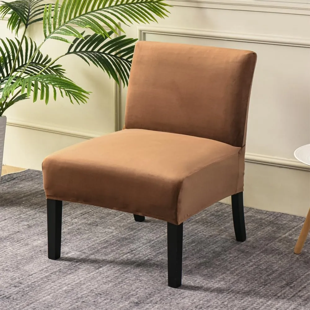 Armless Accent Chair Covers, Stretch Armless Chair Slipcover Velvet Armless Chair Covers Furniture Protector for Living Room Bedroom (Camel)