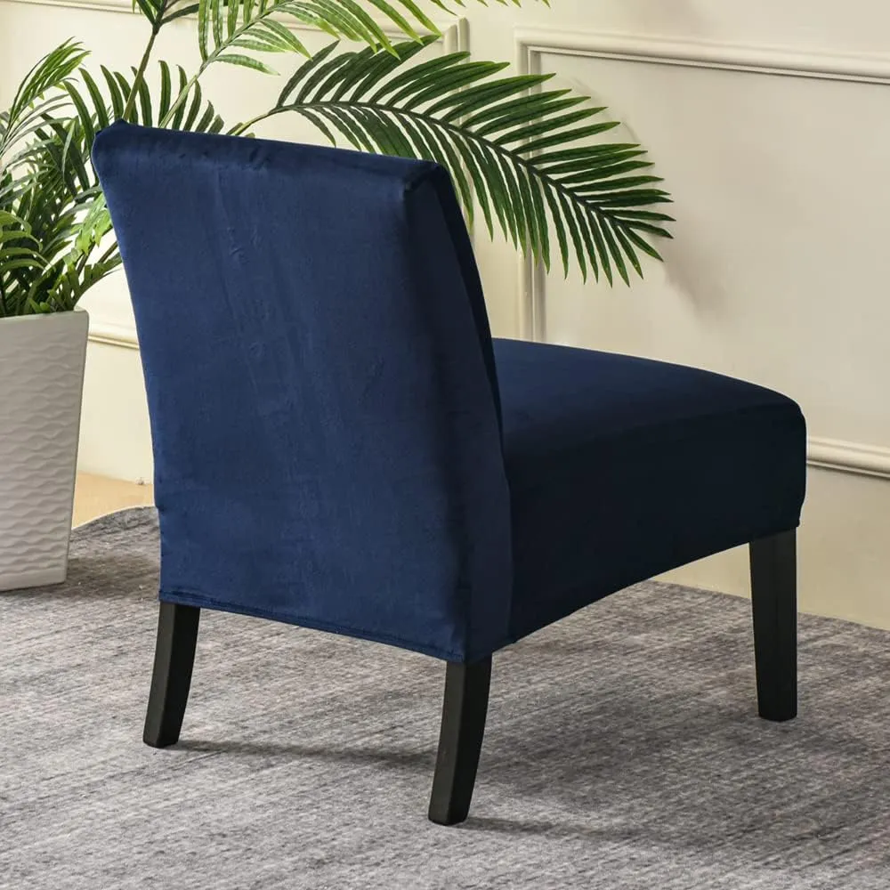 Armless Accent Chair Covers, Stretch Armless Chair Slipcover Velvet Armless Chair Covers Furniture Protector for Living Room Bedroom (Dark Blue)