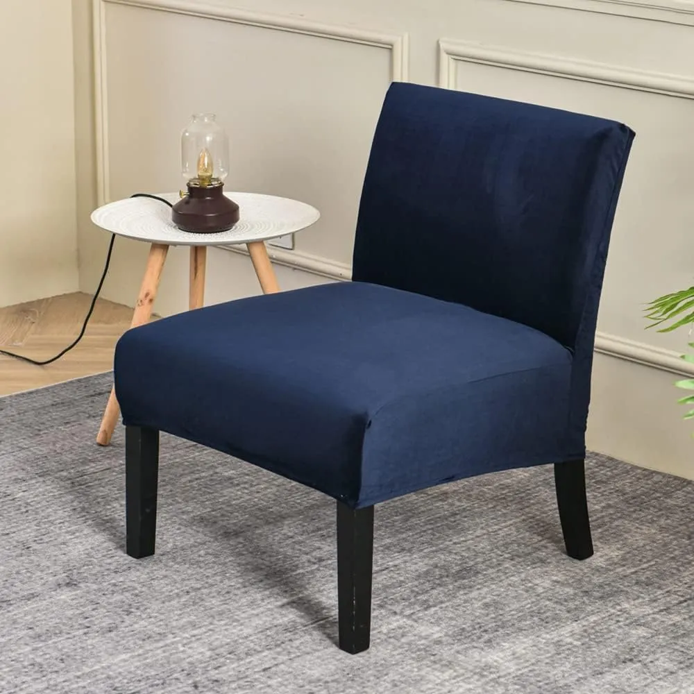 Armless Accent Chair Covers, Stretch Armless Chair Slipcover Velvet Armless Chair Covers Furniture Protector for Living Room Bedroom (Dark Blue)