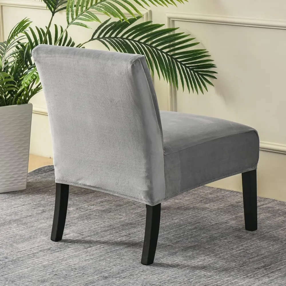Armless Accent Chair Covers, Stretch Armless Chair Slipcover Velvet Armless Chair Covers Furniture Protector for Living Room Bedroom (Grey)