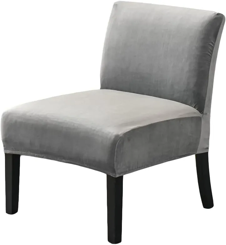 Armless Accent Chair Covers, Stretch Armless Chair Slipcover Velvet Armless Chair Covers Furniture Protector for Living Room Bedroom (Grey)