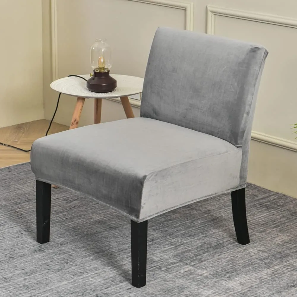 Armless Accent Chair Covers, Stretch Armless Chair Slipcover Velvet Armless Chair Covers Furniture Protector for Living Room Bedroom (Grey)