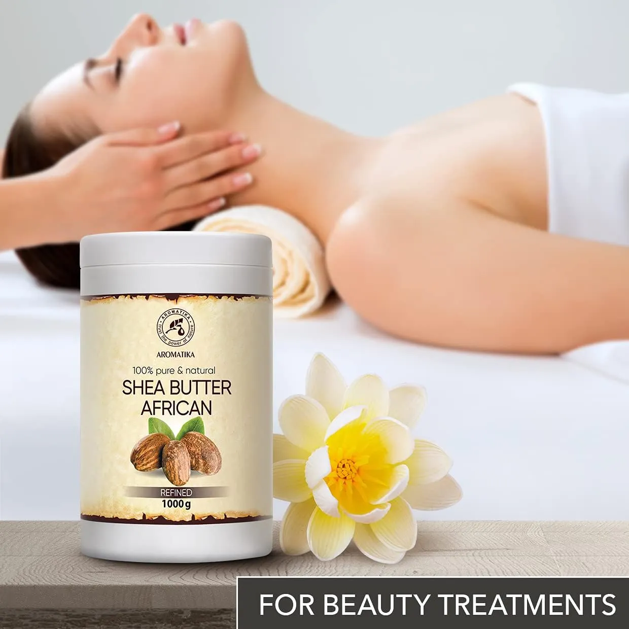 AROMATIKA Shea Butter Refined 35.3 Oz (1000g) - 100% Pure Shea Butter for Body Care - Hair - Face - Body Butter - Butyrospermum Parkii
