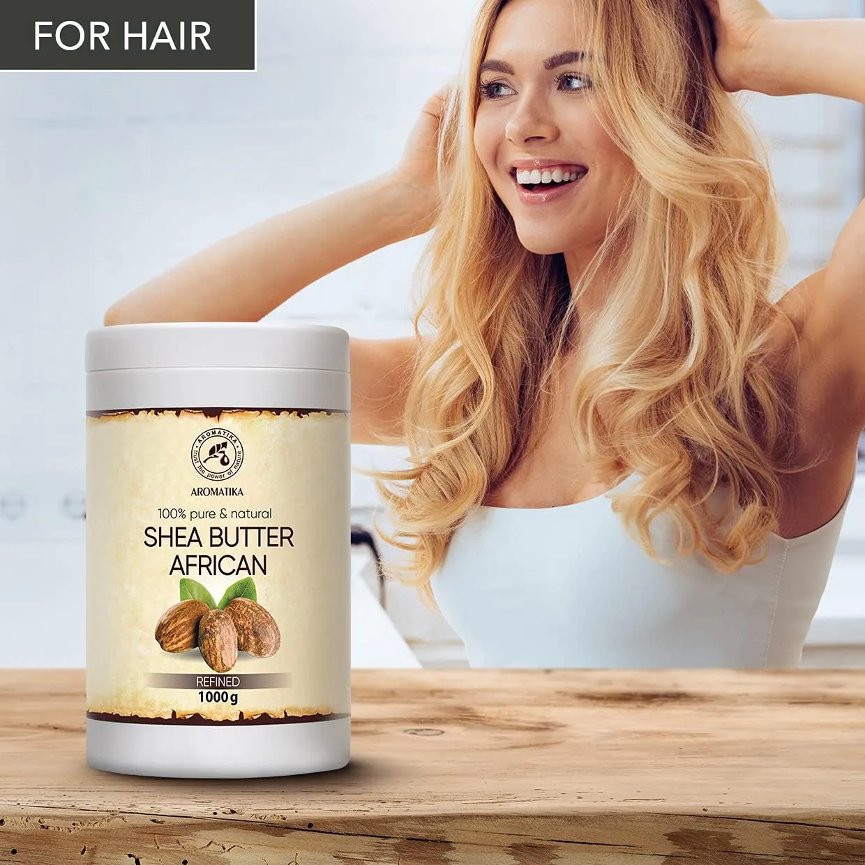 AROMATIKA Shea Butter Refined 35.3 Oz (1000g) - 100% Pure Shea Butter for Body Care - Hair - Face - Body Butter - Butyrospermum Parkii