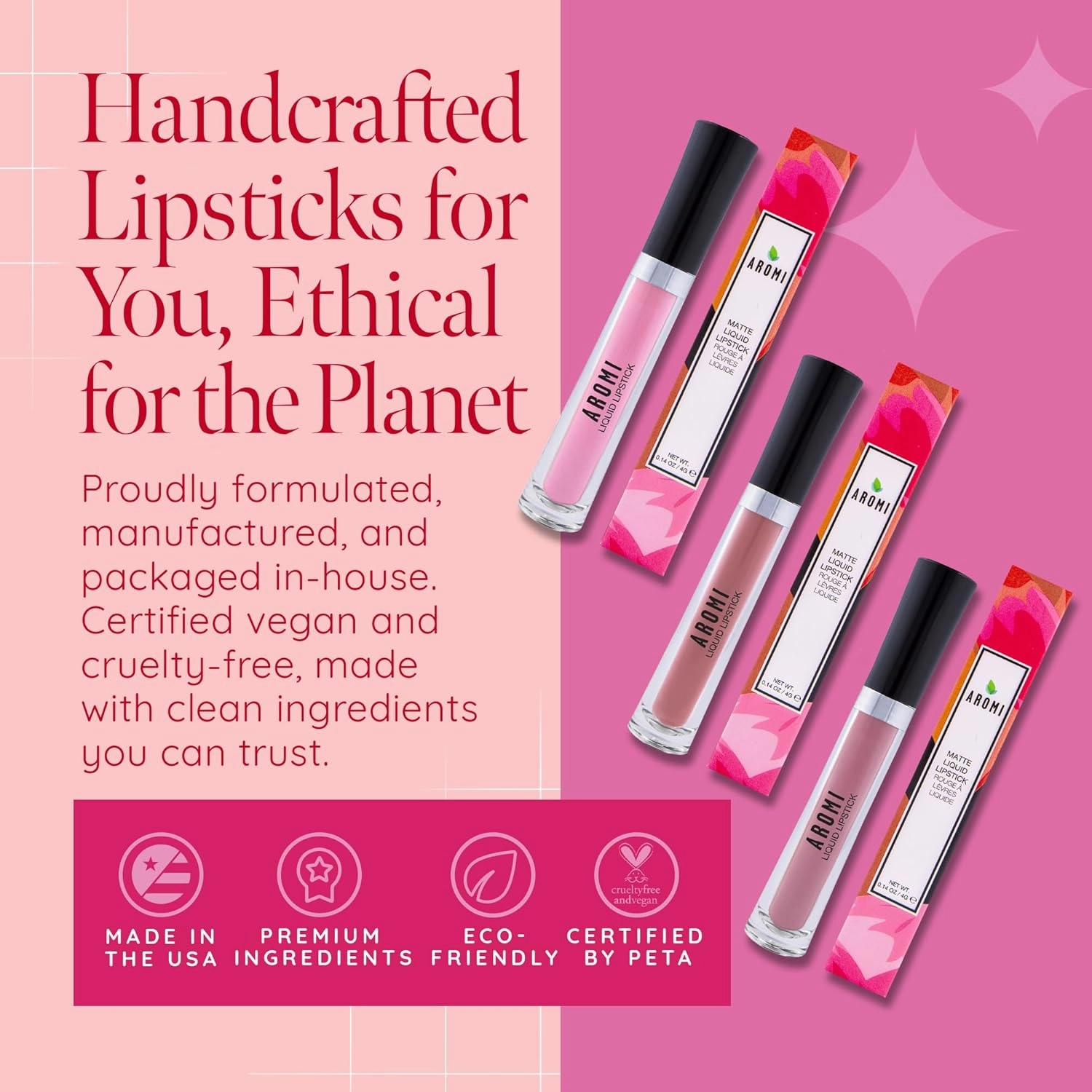 Aromi Matte Liquid Lipstick | Long Wear, Smudge Proof, Medium Pink Lip Color, Vegan, Waterproof, Day to Night, Velvety Finish (Poodle Skirt)