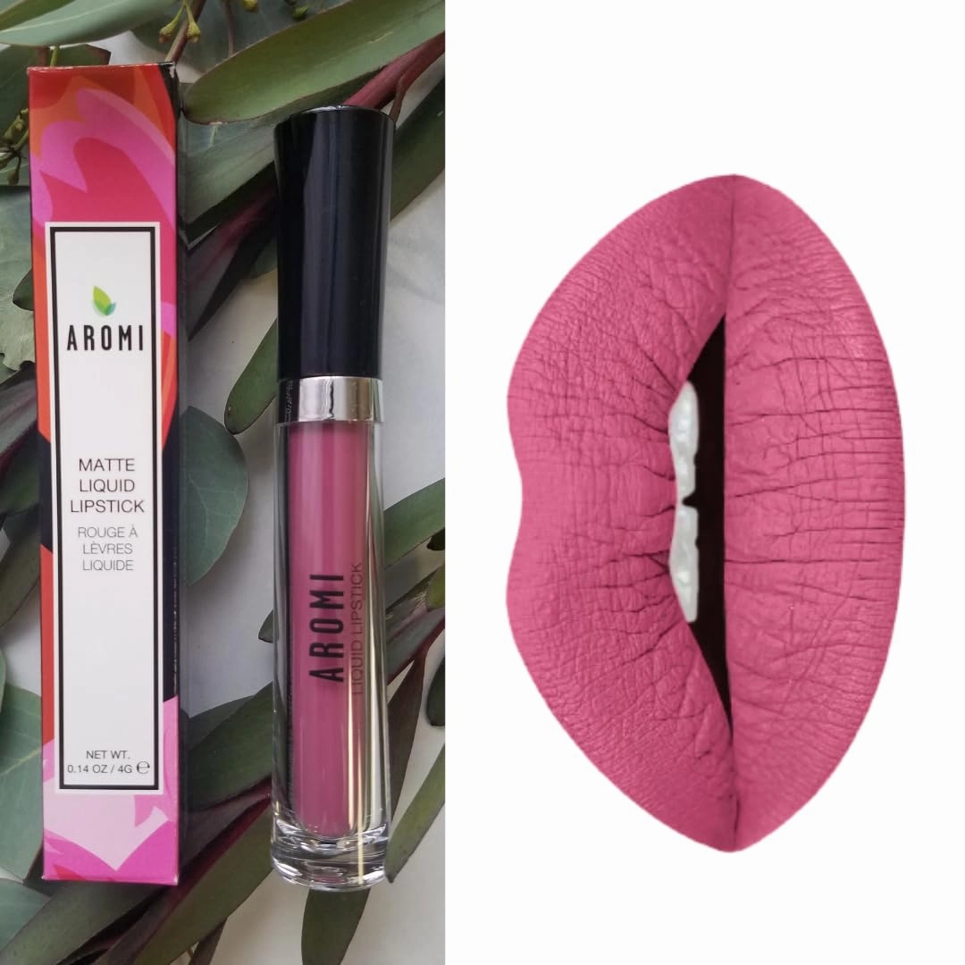 Aromi Medium Pink Matte Liquid Lipstick, Dusty Rose Lip Color, Smudge Proof and Long-lasting Lipstick, Vegan & Cruelty-free Beauty, Day to Night, Handmade (Pink Rosette)