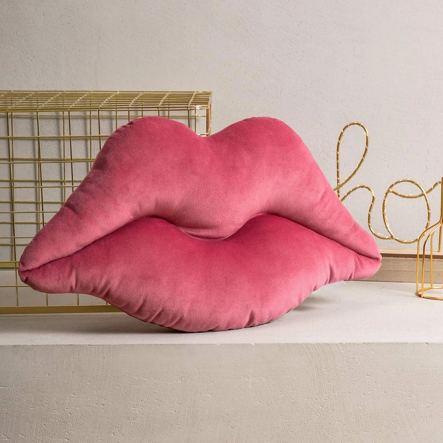 Ashler Lips Throw Pillows Smooth Soft Velvet Insert Included Cushion for Couch Bed Living Room, Pink, 24 X 12 inches