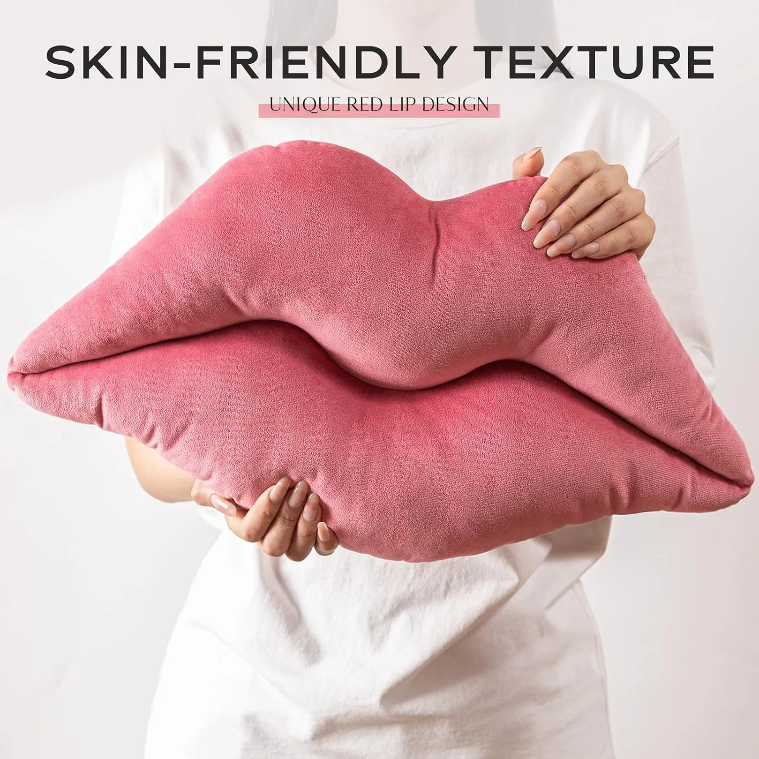 Ashler Lips Throw Pillows Smooth Soft Velvet Insert Included Cushion for Couch Bed Living Room, Pink, 24 X 12 inches