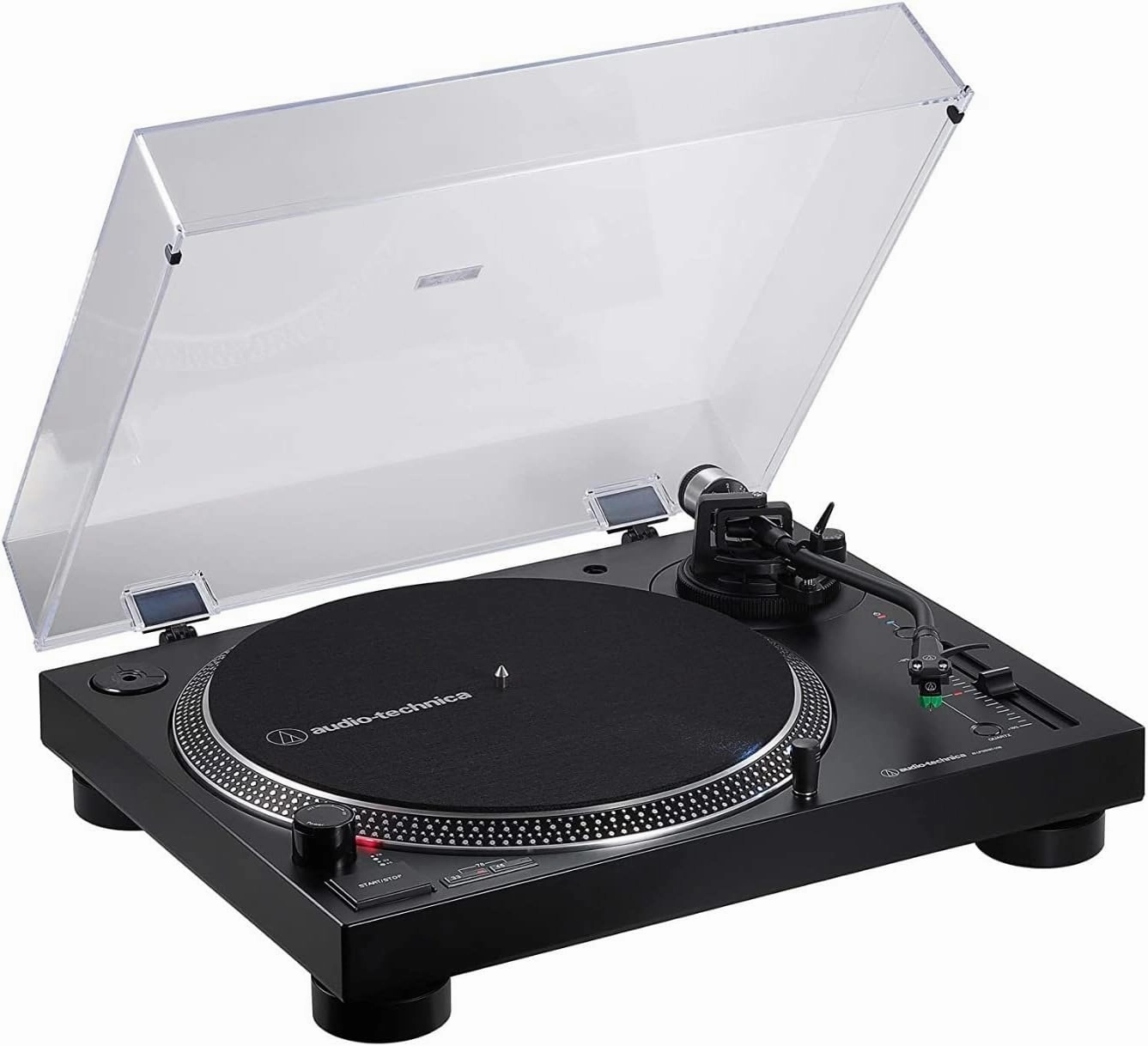 Audio Technica AT-LP120XBT-USB-BK Black Direct Turntable with an AudioQuest AQSLVRRECBRUSH Silver Anti-Static Record Brush (2021)