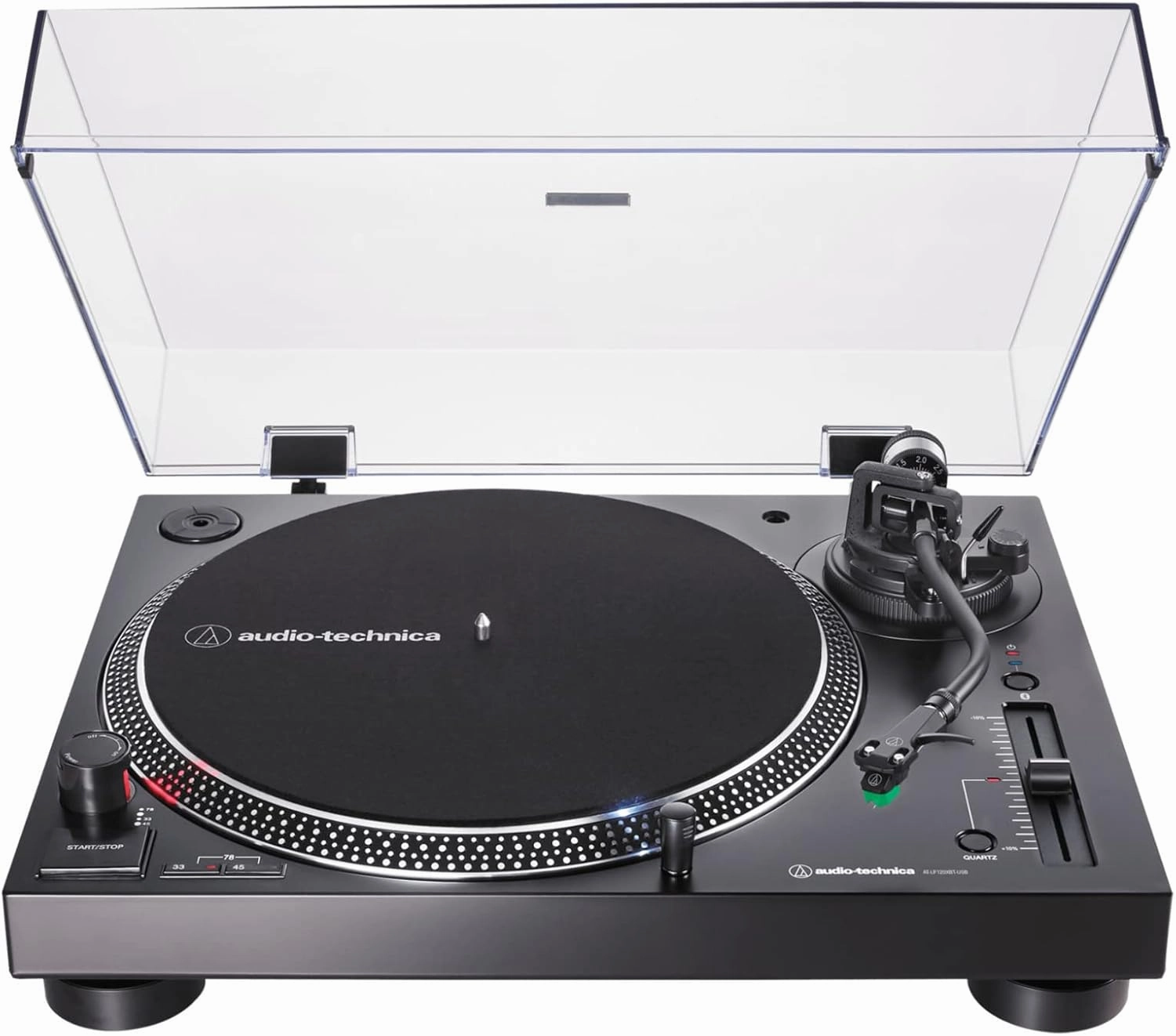 Audio Technica AT-LP120XBT-USB-BK Black Direct Turntable with an AudioQuest AQSLVRRECBRUSH Silver Anti-Static Record Brush (2021)