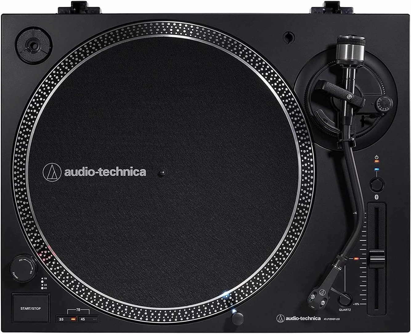 Audio Technica AT-LP120XBT-USB-BK Black Direct Turntable with an AudioQuest AQSLVRRECBRUSH Silver Anti-Static Record Brush (2021)