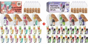 AZEN 30 Sets Hand Cream Bulk and Lip Balm Bulk Set & 30 Sets Hand Cream Bulk and Essential Oils Bulk Set, Bridal Shower Gifts for Guests with Organza Bag Thank You Card