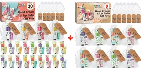 AZEN 38 Sets Bulk Gifts, Hand Cream and Lip Balm Bulk Set with Organza Bag Thank You Card, Baby Shower Wedding Gifts for Guests, Bridal Wedding Favors for Guests (8 Set   30 Set)