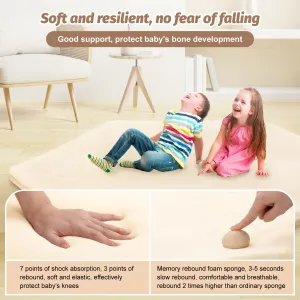 Baby Play Mat, Premium Thick Foam Crawling Soft Mat for Floor, Non-Slip Cushioned Baby Playmat for Infants, Babies, Toddlers, for Living Room (Cream, 52 x 45 in)
