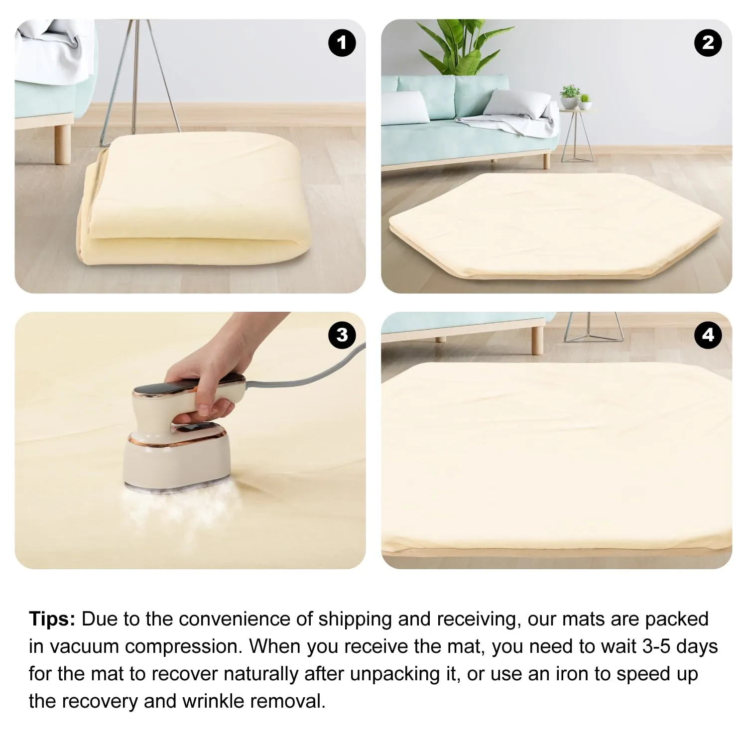 Baby Play Mat, Premium Thick Foam Crawling Soft Mat for Floor, Non-Slip Cushioned Baby Playmat for Infants, Babies, Toddlers, for Living Room (Cream, 52 x 45 in)