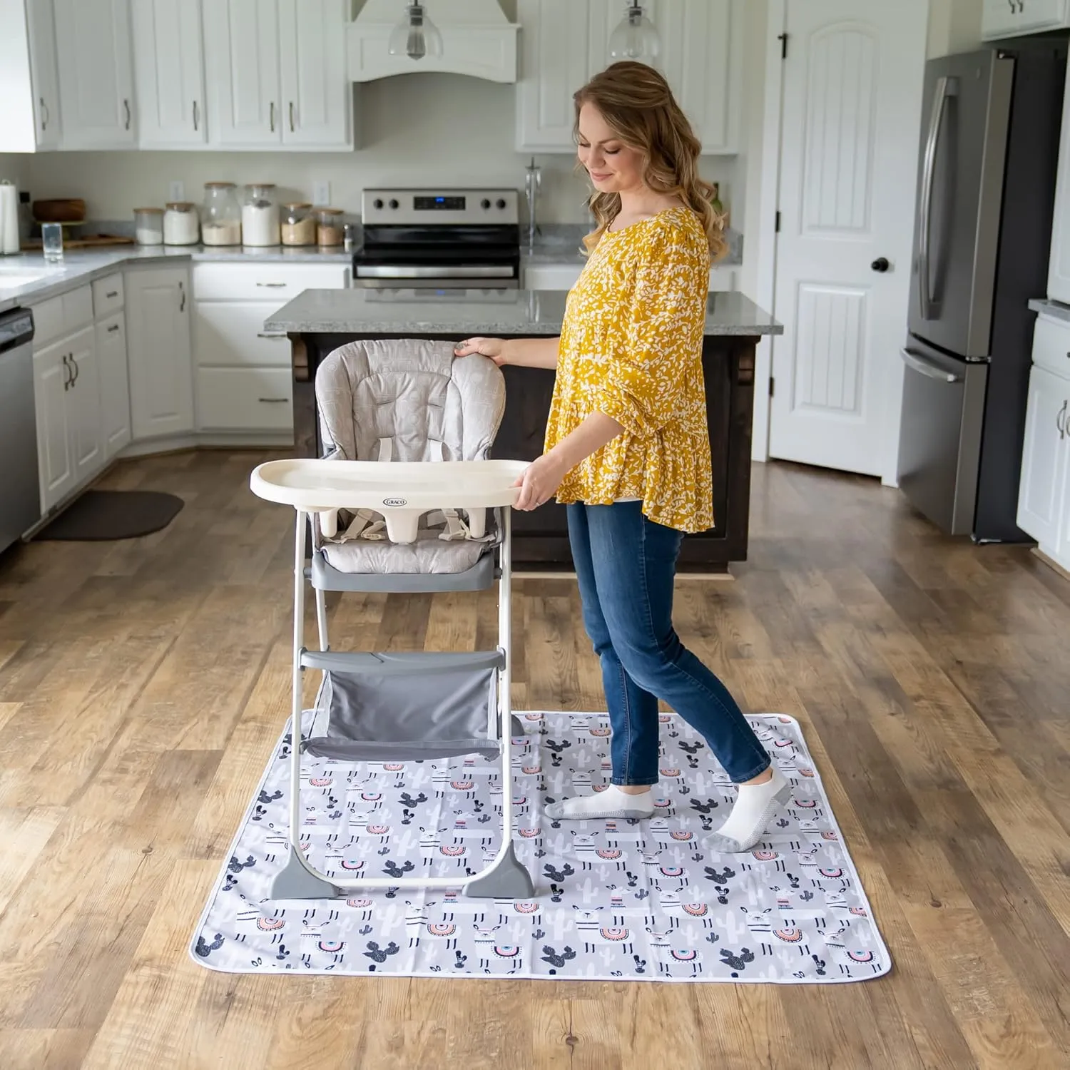 BABYBOET Splat Mat for Baby – Under High Chair Floor Mat Protects Wood, Vinyl and Carpet from Spills – Waterproof 4 Layer Baby Mat with Anti-Skid Backing Deters Bunching and Sliding (51” x 51”)