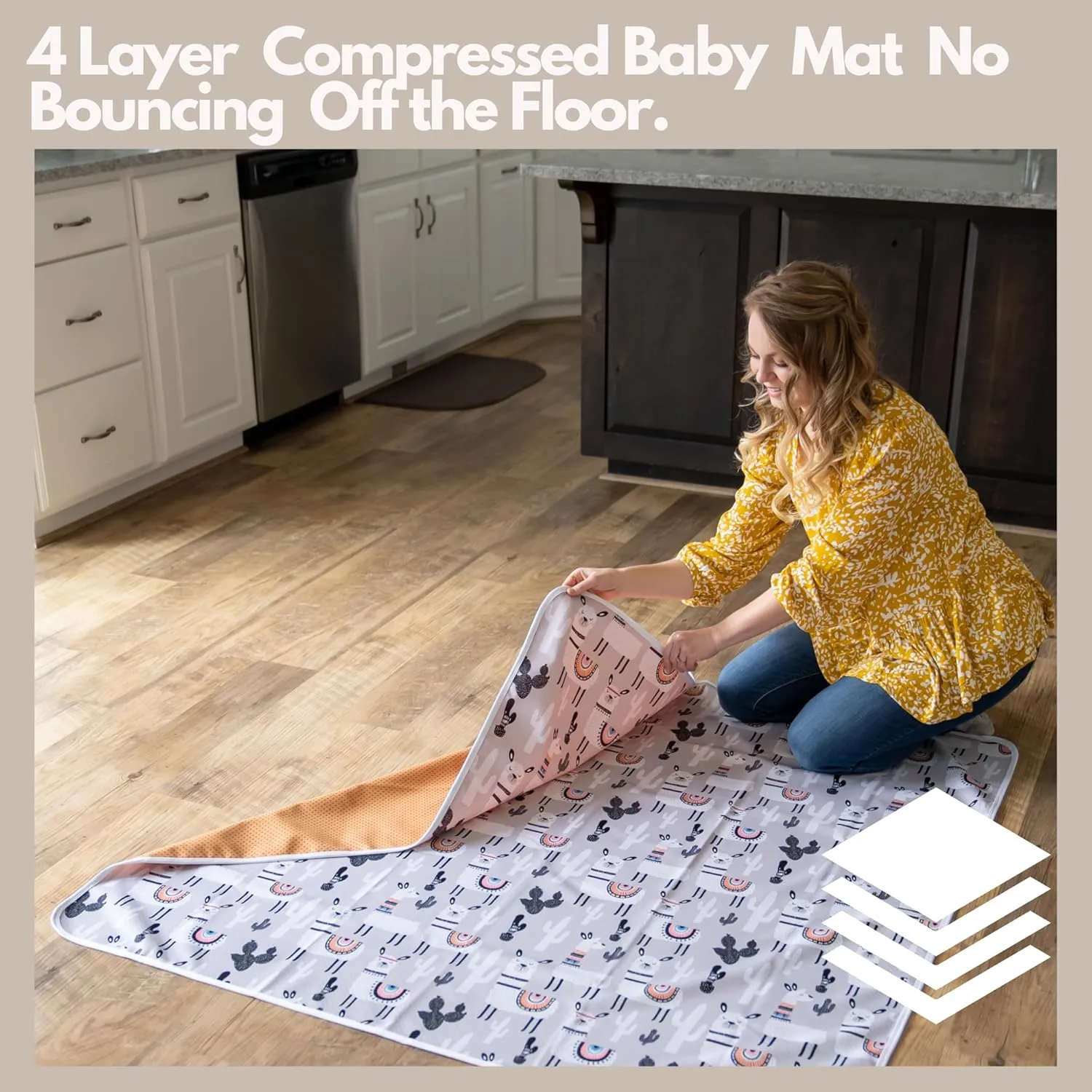 BABYBOET Splat Mat for Baby – Under High Chair Floor Mat Protects Wood, Vinyl and Carpet from Spills – Waterproof 4 Layer Baby Mat with Anti-Skid Backing Deters Bunching and Sliding (51” x 51”)