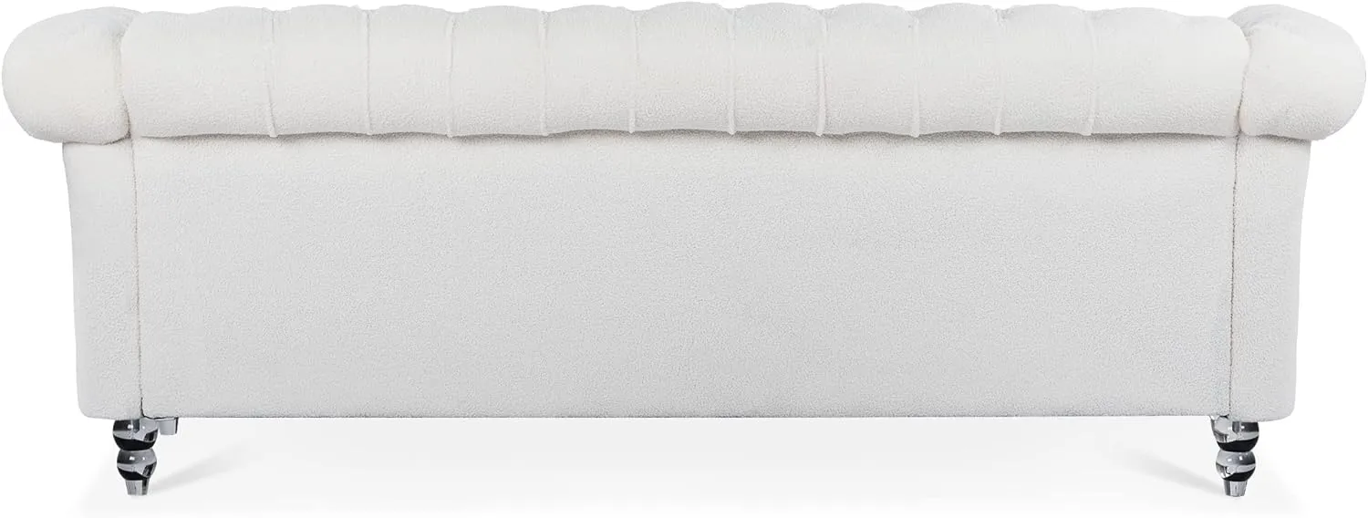 Ball & Cast 84" Chesterfield Sofa with Channel Tufted Seat Back,Classic 3 Seater Couch Removable Square Arm Nailhead Trim and Upholstered,Mid Centuryfor Living Room,Bedroom,Office,White Polyester