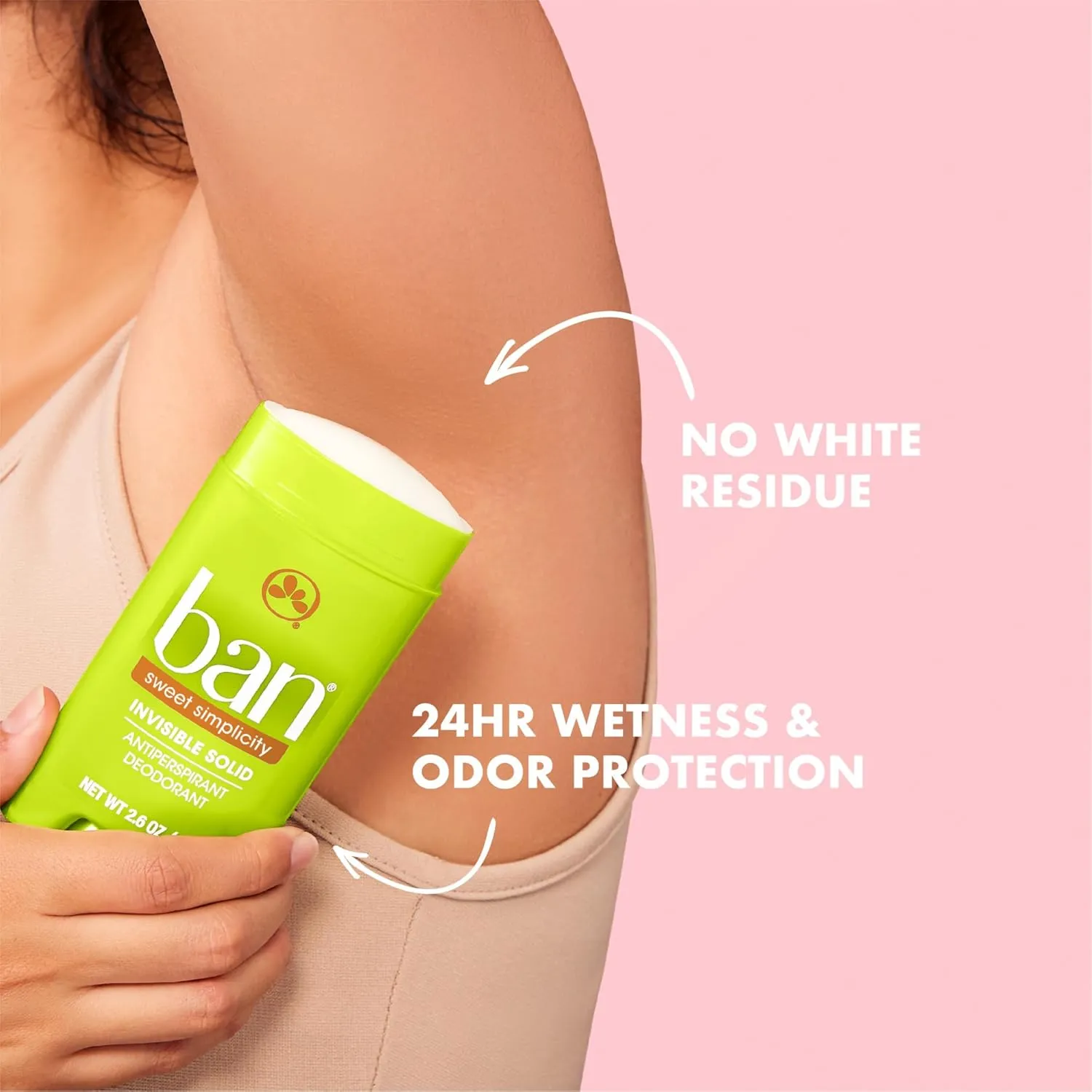 Ban Invisible Solid Antiperspirant Deodorant for Women and Men, 24-Hour Underarm Odor & Sweat Protection, Sweet Simplicity, 2.6 Oz, Pack of 4