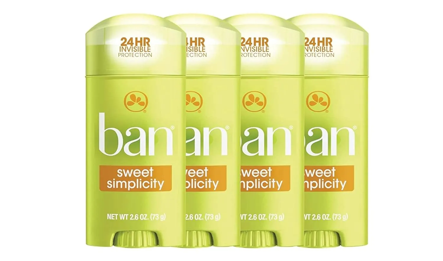 Ban Invisible Solid Antiperspirant Deodorant for Women and Men, 24-Hour Underarm Odor & Sweat Protection, Sweet Simplicity, 2.6 Oz, Pack of 4