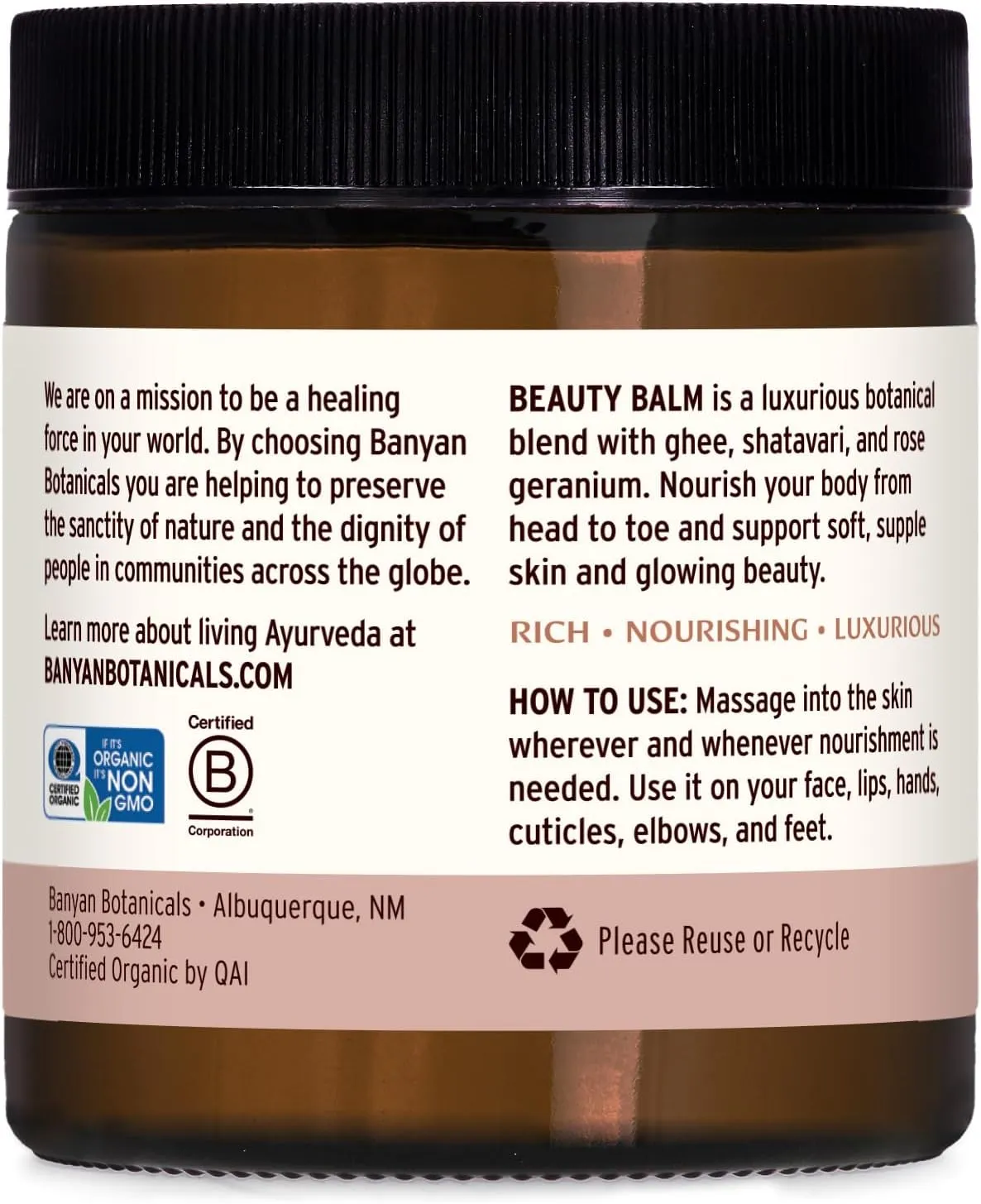 Banyan Botanicals Beauty Balm - USDA Certified Organic, 4 oz - Shatavari & Rose Geranium to Moisturize & Soften Skin