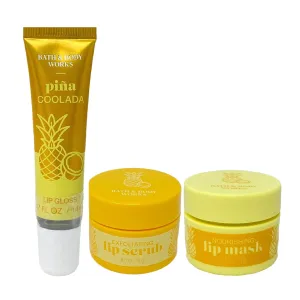 Bath and Body Work Piña Coolada Lip Care Trio Set - Lip Gloss, Exfoliating Lip Scrub and Nourishing Lip Mask - 0.5 oz / 15 g each