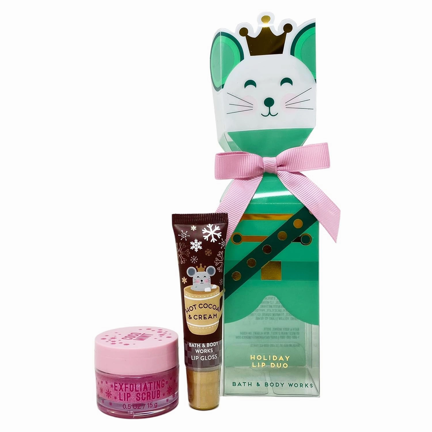 Bath and Body HOLIDAY LIP DUO Gift Set - Hot Cocoa & Cream Lip Gloss and Coco Mint Exfoliating Lip Scrub in a Decorative Christmas Gift Box
