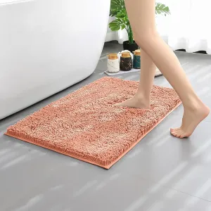 Bathroom Rugs Mat 32x20 Chenille TRP Non-Slip Extra Soft and Absorbent Machine Wash Dry Bath Rugs Mat for Bathroom Floor, Bathtub and Shower, Chenille Bath Rugs, Bath Carpet Orange