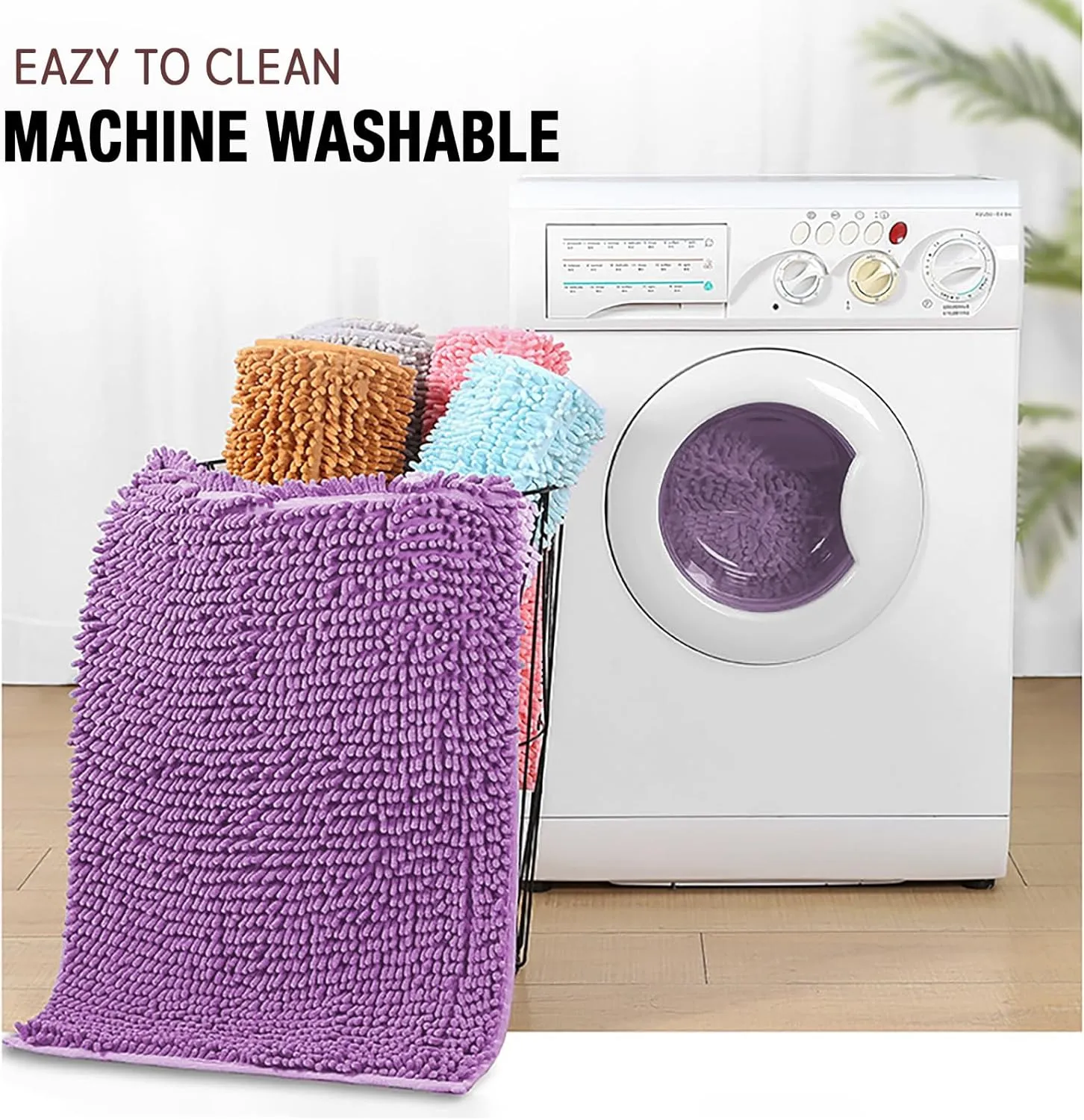 Bathroom Rugs Mat 32x20 Chenille TRP Non-Slip Extra Soft and Absorbent Machine Wash Dry Bath Rugs Mat for Bathroom Floor, Bathtub and Shower, Chenille Bath Rugs, Bath Carpet Orange