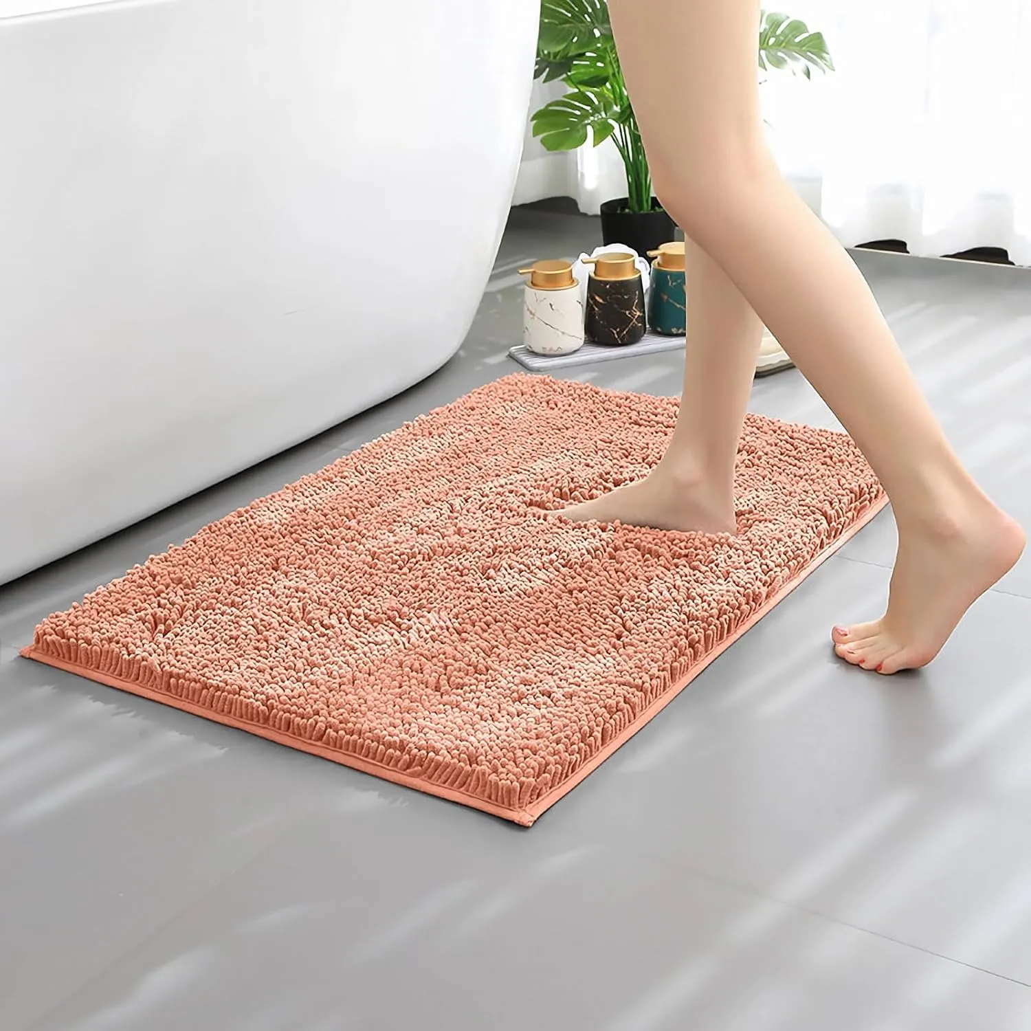 Bathroom Rugs Mat 32x20 Chenille TRP Non-Slip Extra Soft and Absorbent Machine Wash Dry Bath Rugs Mat for Bathroom Floor, Bathtub and Shower, Chenille Bath Rugs, Bath Carpet Orange
