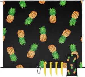Beach Blanket, Pineapple Print Sandproof Beach Mat, Waterproof Quick Drying Sand Free Mat with 4 x Ground Spikes for Outdoor Travel Camping Hiking, Fruit 68 x 59 in