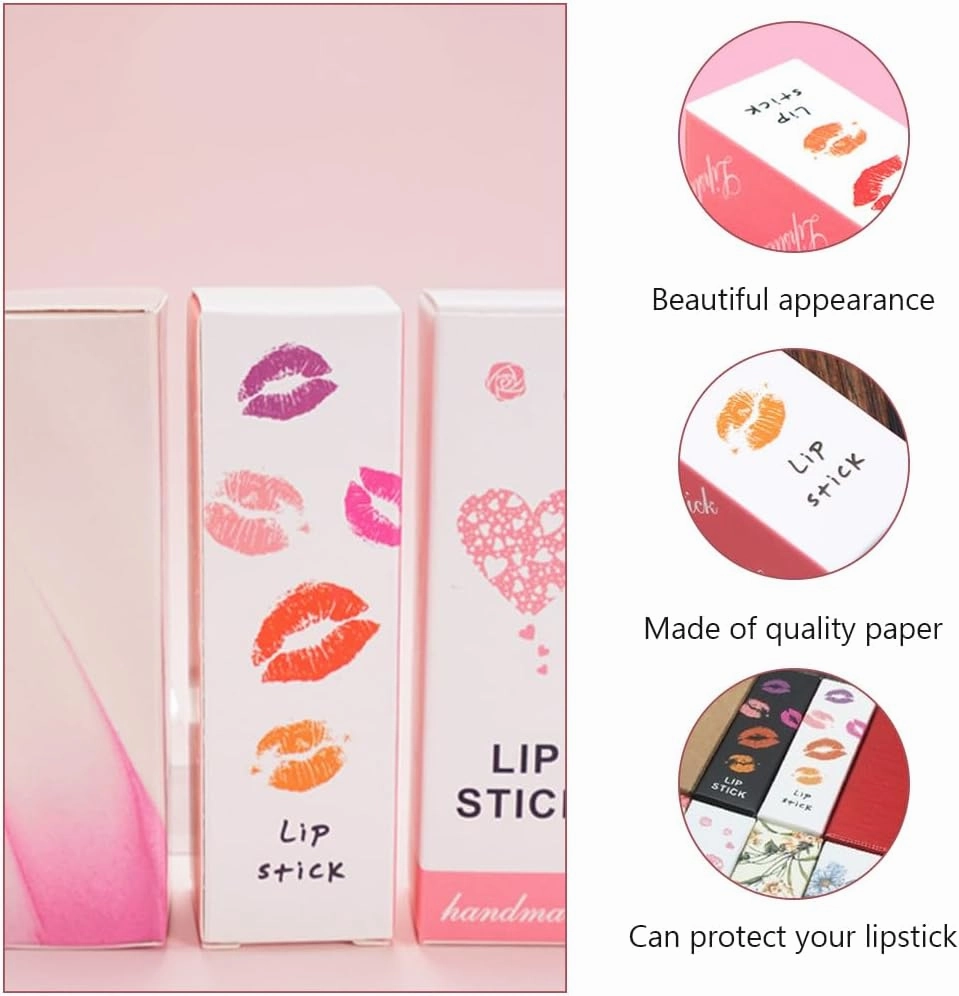 Beatifufu 50pcs Kraft Paper Lipstick Boxes - Organizer and Packaging Design for Lip Balm, Cream, Gloss, Essential Oil - Pink Cardboard Tube Box