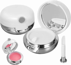 Beaupretty 2 Pieces Plastic Lips Balm Jars Empty Lip Mask Holder Box with Silicone Lip Brush Mirror Refillable Lipstick Pot for Home Travel