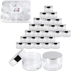 Beauticom 20g/20ml USA Acrylic Round Clear Jars with Lids for Lip Balms, Creams, Make Up, Cosmetics, Samples, Ointments (240 Jars, Metallic Silver)