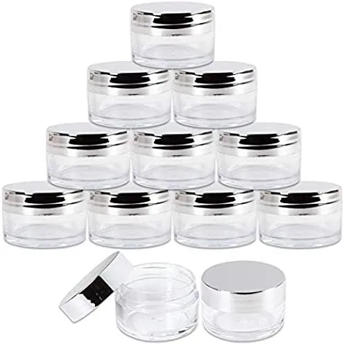 Beauticom 20g/20ml USA Acrylic Round Clear Jars with Lids for Lip Balms, Creams, Make Up, Cosmetics, Samples, Ointments (240 Jars, Metallic Silver)