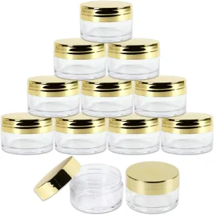 Beauticom 20g/20ml USA Acrylic Round Clear Jars with Lids for Lip Balms, Creams, Make Up, Cosmetics, Samples, Ointments (48 Jars, Metallic Gold)