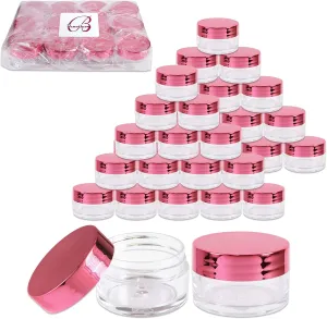 Beauticom 20g/20ml USA Acrylic Round Clear Jars with Lids for Lip Balms, Creams, Make Up, Cosmetics, Samples, Ointments (48 Jars, Metallic Rose-Pink Gold)