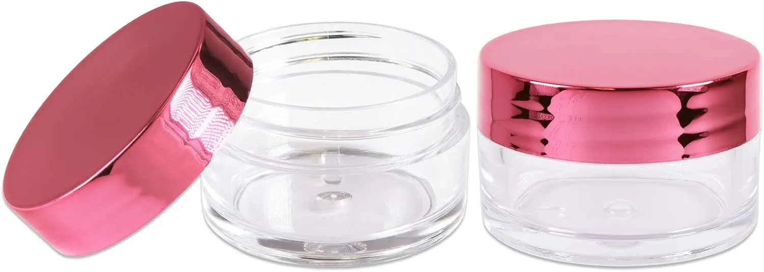Beauticom 20g/20ml USA Acrylic Round Clear Jars with Lids for Lip Balms, Creams, Make Up, Cosmetics, Samples, Ointments (48 Jars, Metallic Rose-Pink Gold)