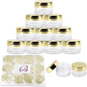 Beauticom 20g/20ml USA Acrylic Round Clear Jars with Lids for Lip Balms, Creams, Make Up, Cosmetics, Samples, Ointments and other Beauty Products (48 Pieces, Gold Lid (Flat Top))
