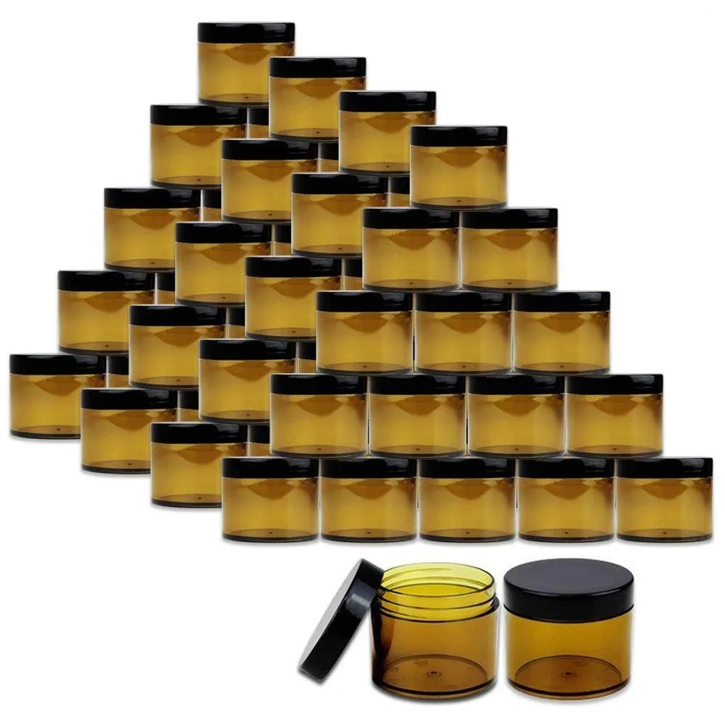 Beauticom 60 Grams/60 ML (2 Oz) Round AMBER Clear Leak Proof Plastic Container Jars with Black Lids for Storage Cosmetic Lotion Scrubs Creams Ointments (384 Pieces Jars   Lids, AMBER)