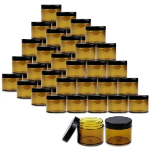 Beauticom 60 Grams/60 ML (2 Oz) Round AMBER Clear Leak Proof Plastic Container Jars with Black Lids for Storage Cosmetic Lotion Scrubs Creams Ointments (384 Pieces Jars   Lids, AMBER)