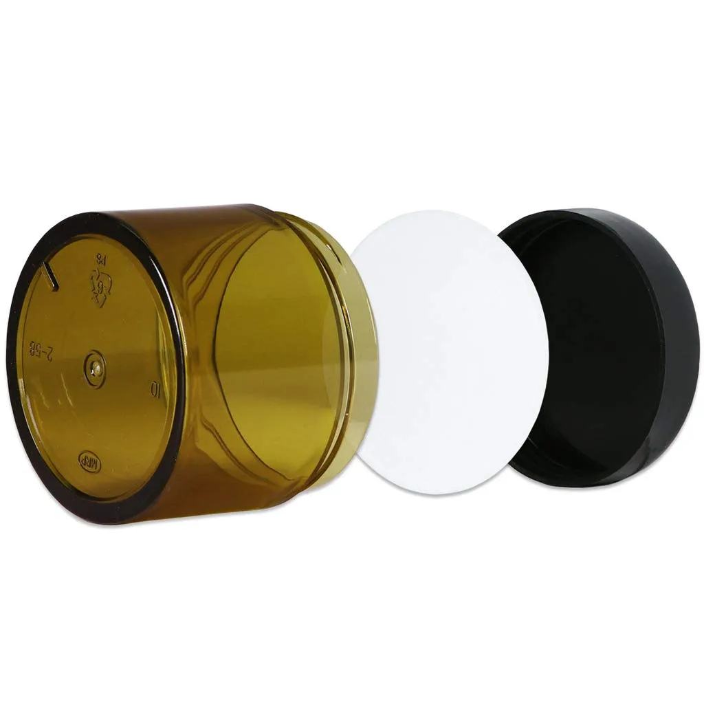 Beauticom 60 Grams/60 ML (2 Oz) Round AMBER Clear Leak Proof Plastic Container Jars with Black Lids for Storage Cosmetic Lotion Scrubs Creams Ointments (384 Pieces Jars   Lids, AMBER)