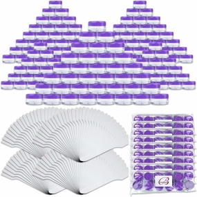 Beauticom® 144 Pieces of PURPLE Clear Plastic Empty Jar 10ml/10g Refillable Cosmetic Cream Eye Shadow Nails Powder Gems Cosmetic Samples Jars (Also Includes 72 Pieces Spatulas)