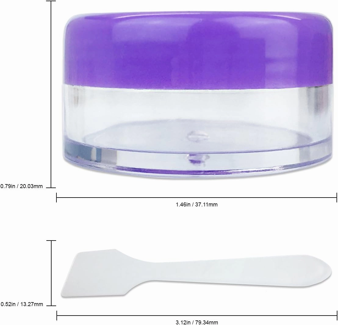 Beauticom® 144 Pieces of PURPLE Clear Plastic Empty Jar 10ml/10g Refillable Cosmetic Cream Eye Shadow Nails Powder Gems Cosmetic Samples Jars (Also Includes 72 Pieces Spatulas)