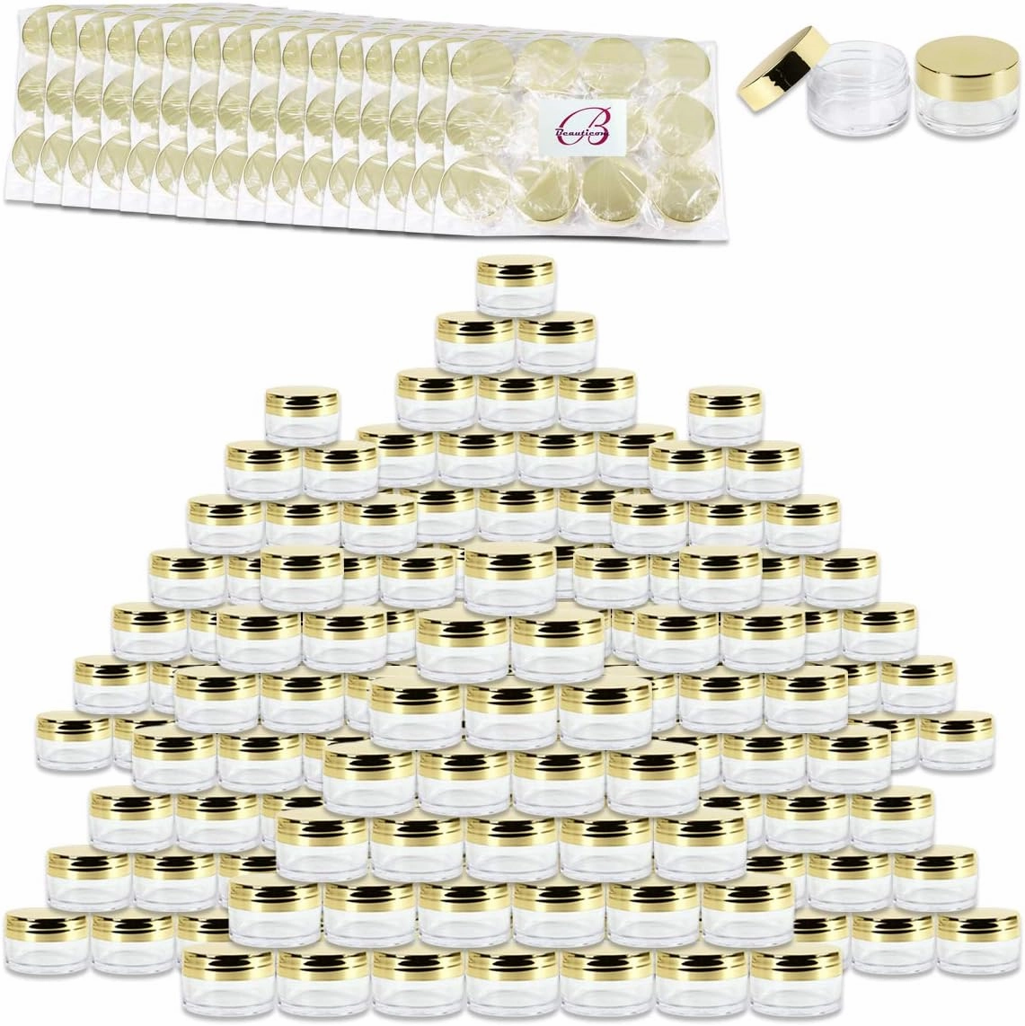 Beauticom 20g/20ml USA Acrylic Round Clear Jars with Lids for Lip Balms, Creams, Make Up, Cosmetics, Samples, Ointments (936 Pieces Jars   Lids, GOLD)